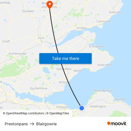 Prestonpans to Blairgowrie map