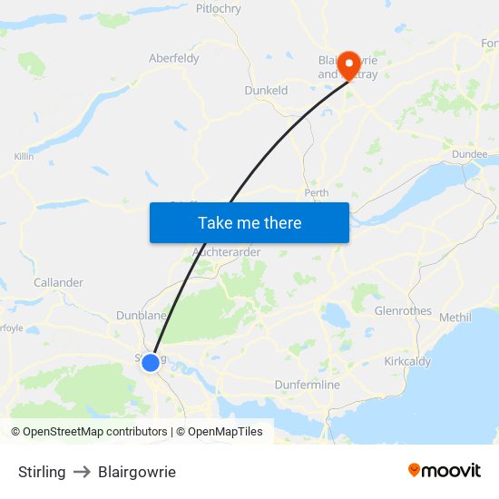 Stirling to Blairgowrie map