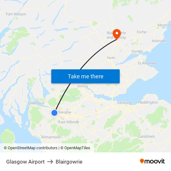 Glasgow Airport to Blairgowrie map
