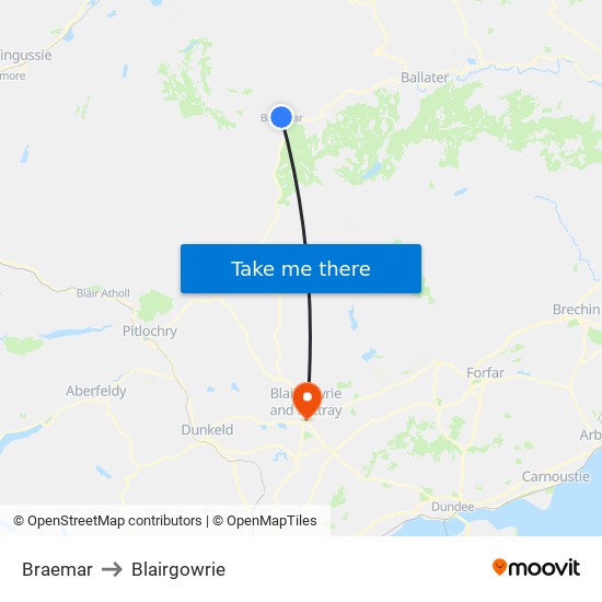 Braemar to Blairgowrie map