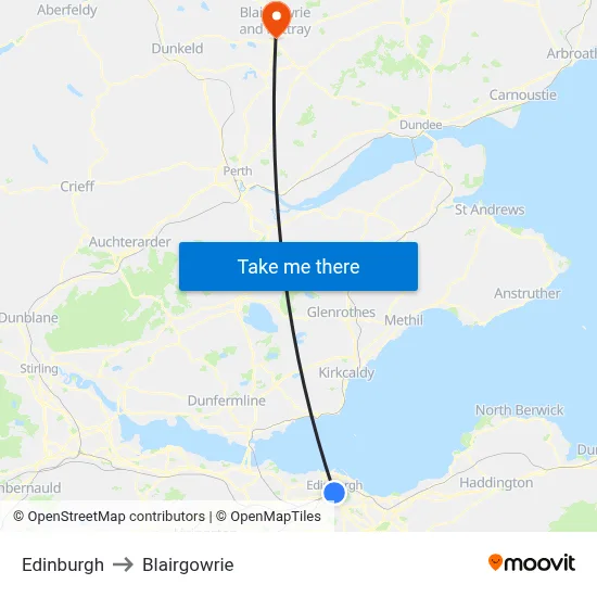 Edinburgh to Blairgowrie map