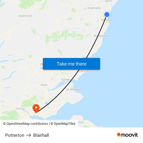 Potterton to Blairhall map