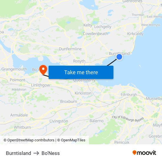 Burntisland to Bo'Ness map