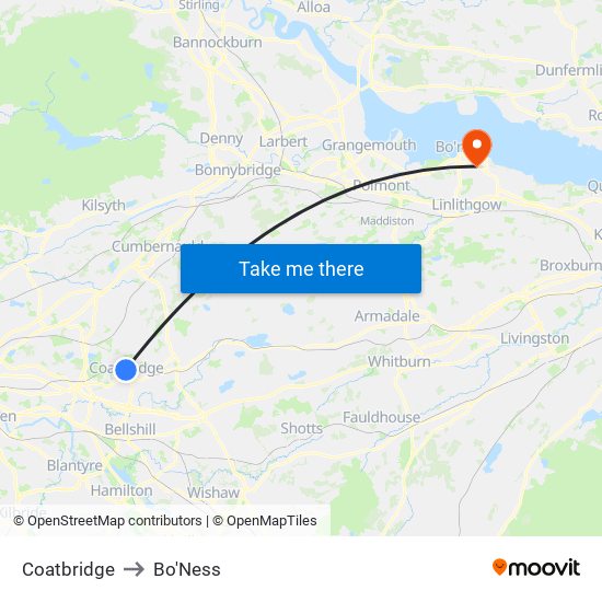 Coatbridge to Bo'Ness map