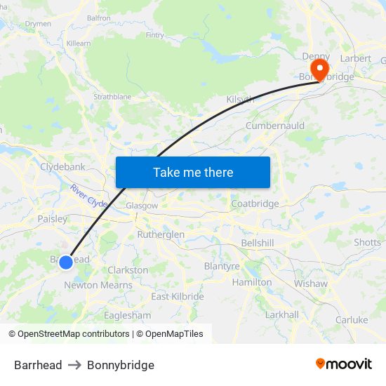 Barrhead to Bonnybridge map