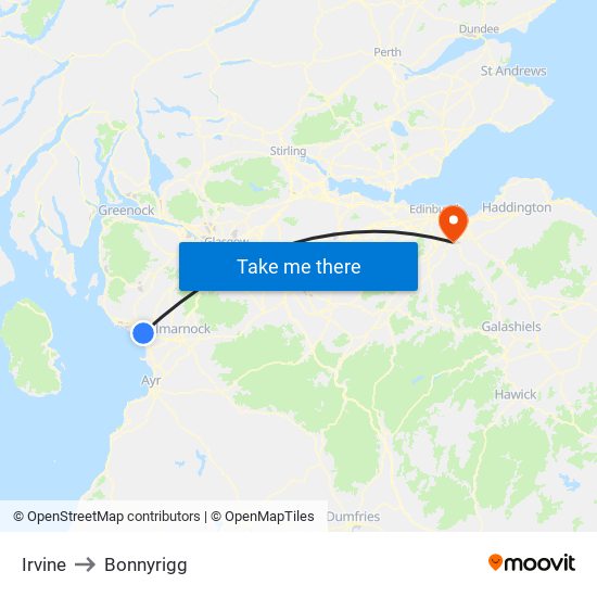 Irvine to Bonnyrigg map