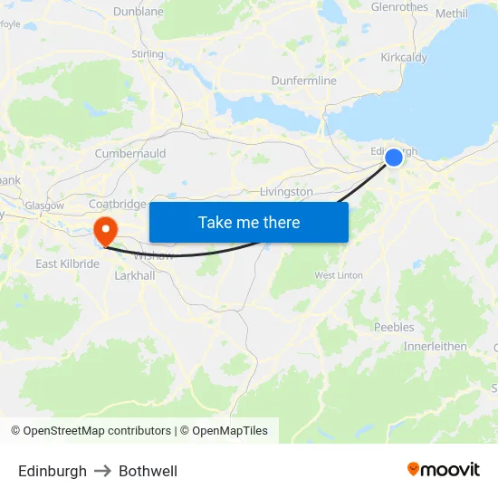 Edinburgh to Bothwell map
