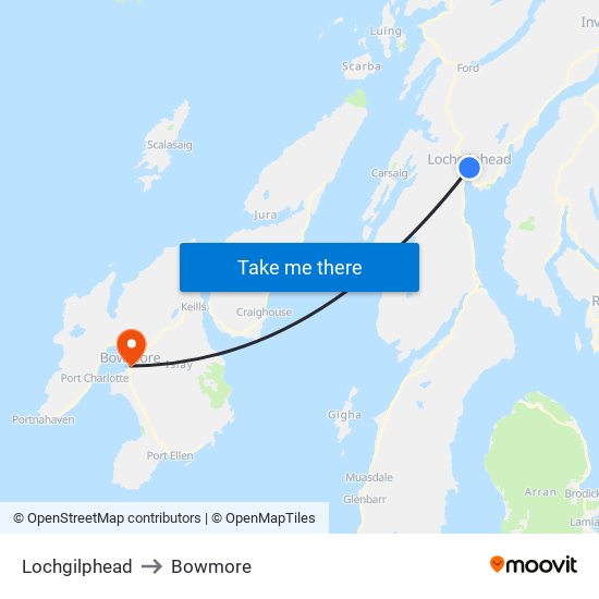 Lochgilphead to Bowmore map