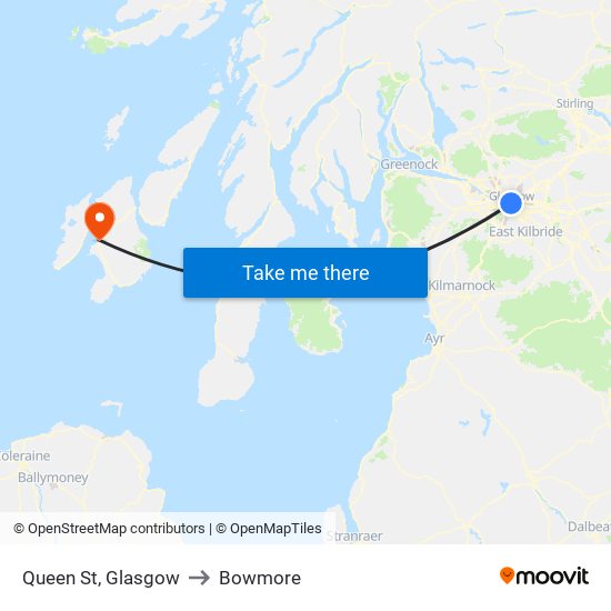 Queen St, Glasgow to Bowmore map