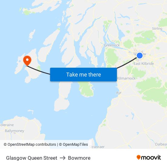 Glasgow Queen Street to Bowmore map