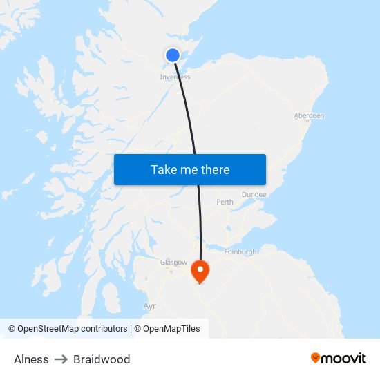 Alness to Braidwood map