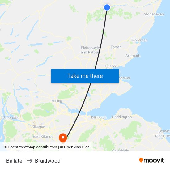 Ballater to Braidwood map