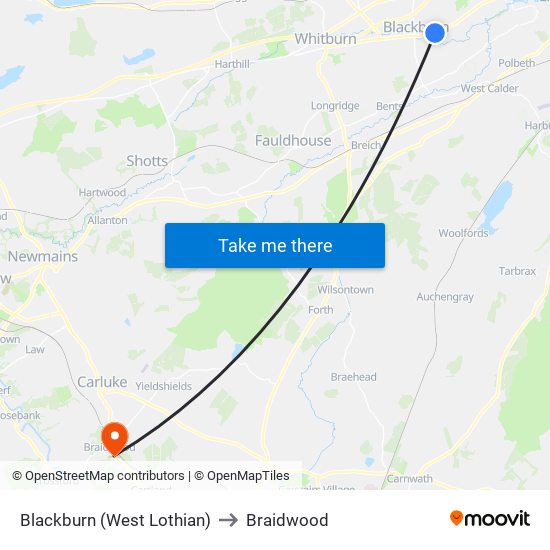 Blackburn (West Lothian) to Braidwood map