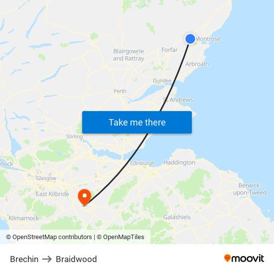 Brechin to Braidwood map