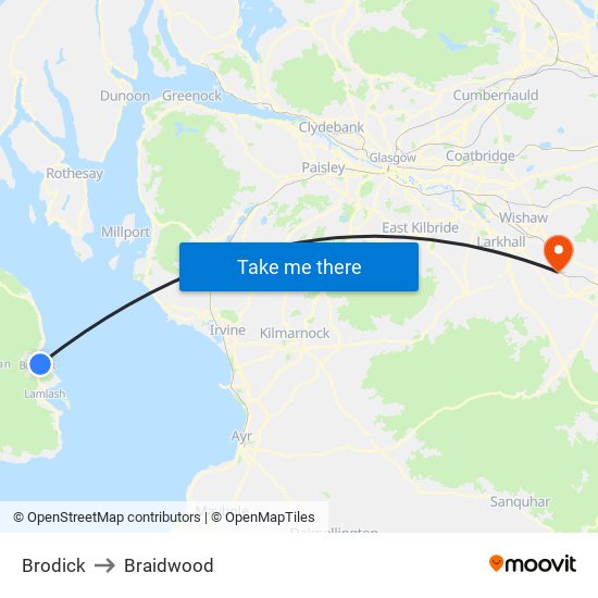 Brodick to Braidwood map