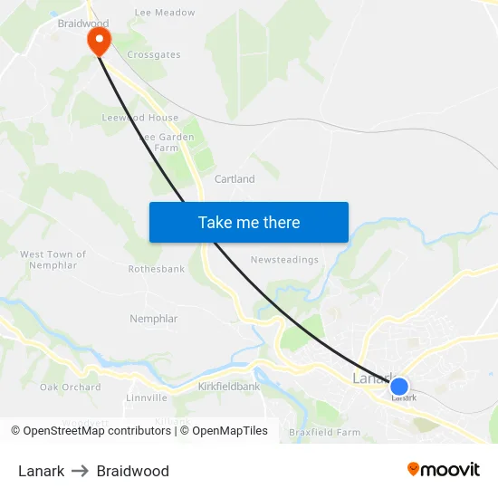 Lanark to Braidwood map
