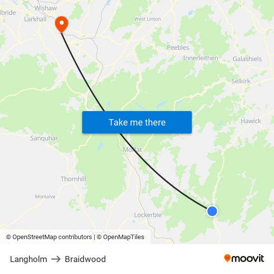 Langholm to Braidwood map