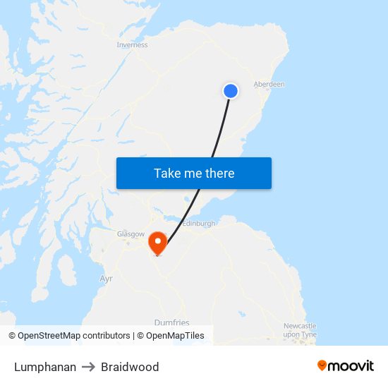 Lumphanan to Braidwood map