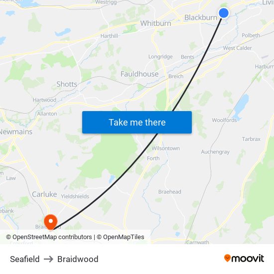 Seafield to Braidwood map