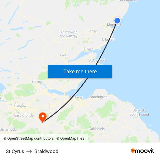 St Cyrus to Braidwood map