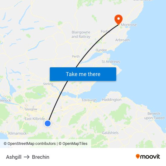 Ashgill to Brechin map