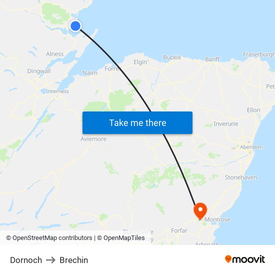 Dornoch to Brechin map