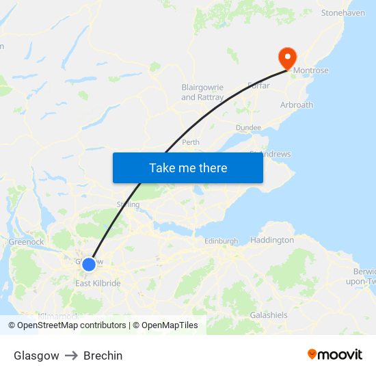 Glasgow to Brechin map