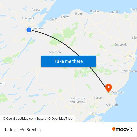 Kirkhill to Brechin map