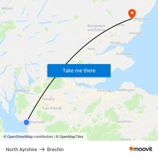 North Ayrshire to Brechin map