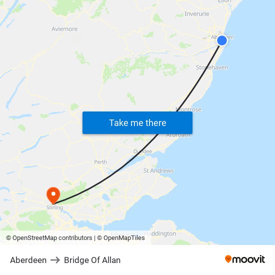 Aberdeen to Bridge Of Allan map