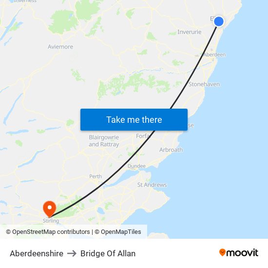 Aberdeenshire to Bridge Of Allan map