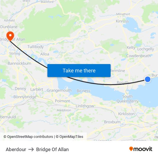 Aberdour to Bridge Of Allan map