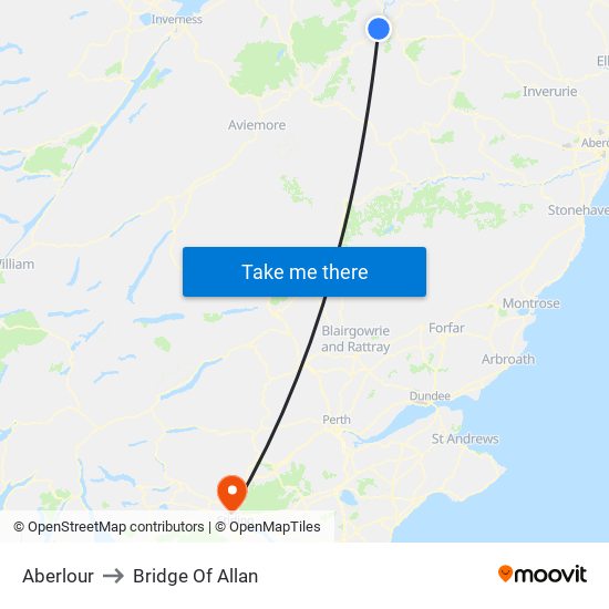 Aberlour to Bridge Of Allan map