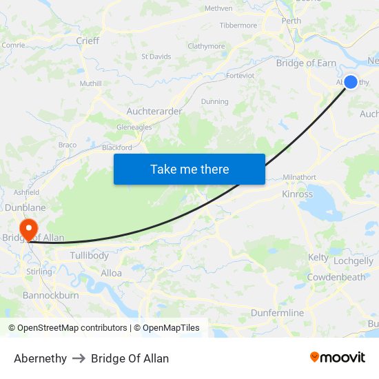 Abernethy to Bridge Of Allan map