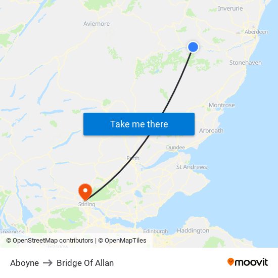 Aboyne to Bridge Of Allan map