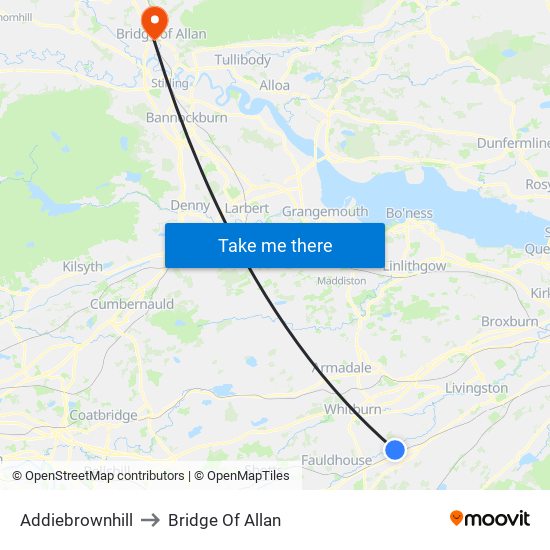 Addiebrownhill to Bridge Of Allan map