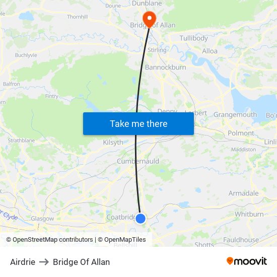 Airdrie to Bridge Of Allan map
