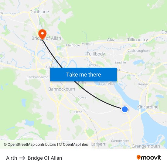 Airth to Bridge Of Allan map