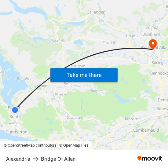 Alexandria to Bridge Of Allan map