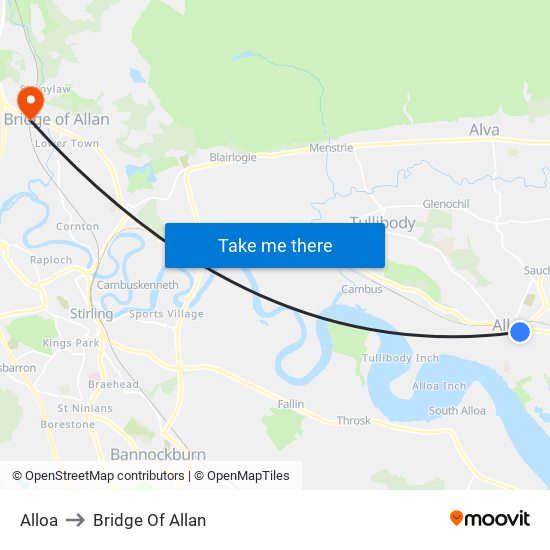 Alloa to Bridge Of Allan map
