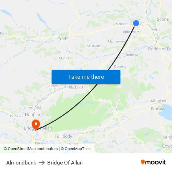 Almondbank to Bridge Of Allan map