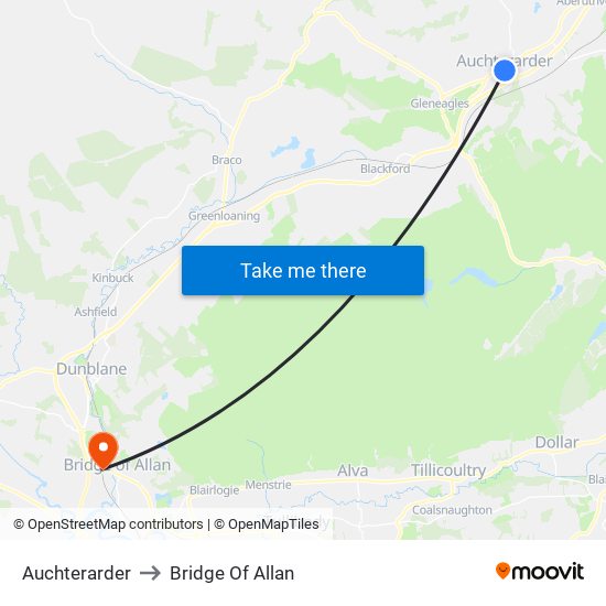 Auchterarder to Bridge Of Allan map