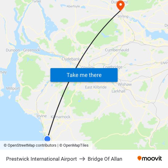 Prestwick International Airport to Bridge Of Allan map