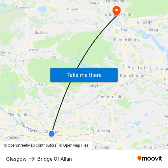 Glasgow to Bridge Of Allan map