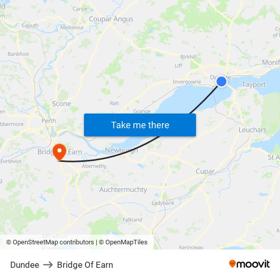 Dundee to Bridge Of Earn map