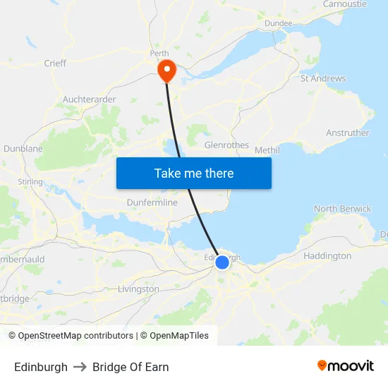 Edinburgh to Bridge Of Earn map
