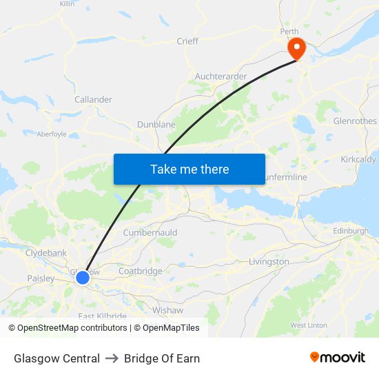 Glasgow Central to Bridge Of Earn map
