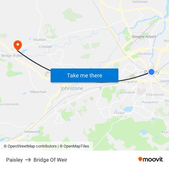 Paisley to Bridge Of Weir map