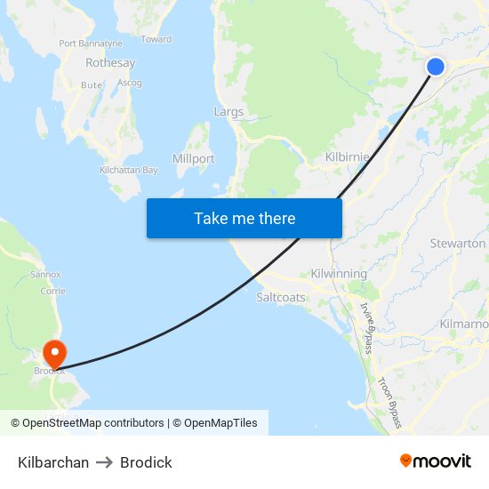 Kilbarchan to Brodick map