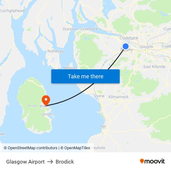 Glasgow Airport to Brodick map